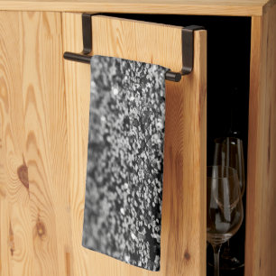 Paño De Cocina Brillo Gris Plateado Bokeh Glam 2