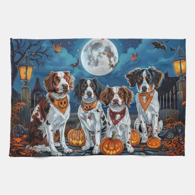 Paño De Cocina Brittany Spaniel Halloween Spooky (Horizontal)