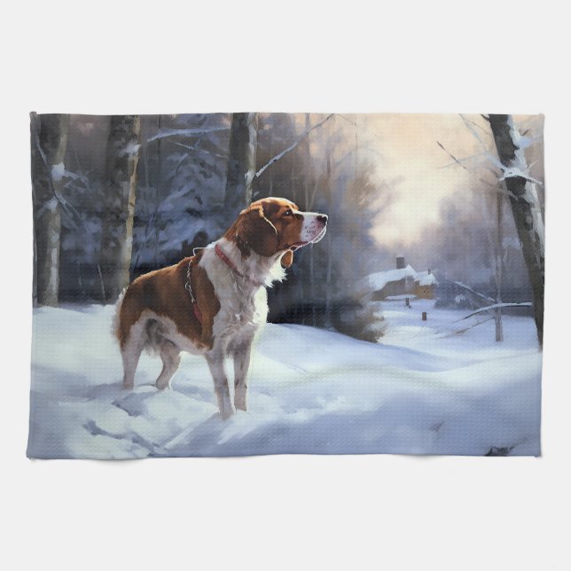 Paño De Cocina Brittany Spaniel Let It Snow Navidades (Horizontal)