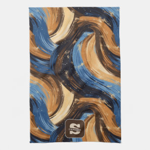 Paño De Cocina Brochas de broche de abstracto de curry en azul y 