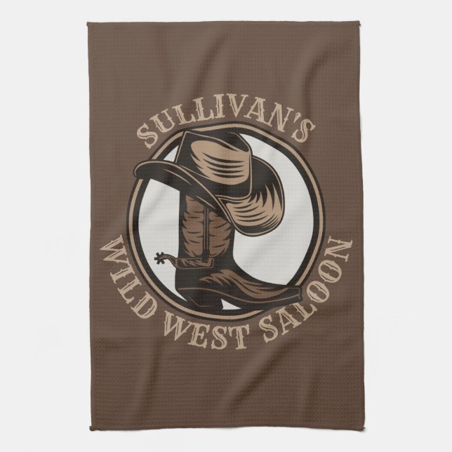 Paño De Cocina Brotes de Cowboy West Saloon personalizados (Vertical)