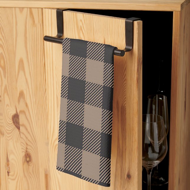 Paño De Cocina Brown Black Gingham Buffalo Plaid Farmhouse (Pliegue de tercios)