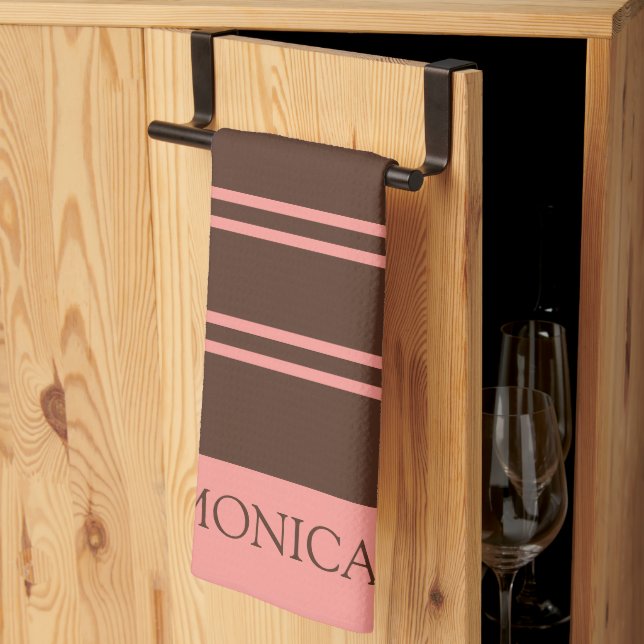 Paño De Cocina  Brown Pink Stripes Script Name Kitchen Towels (Pliegue de tercios)