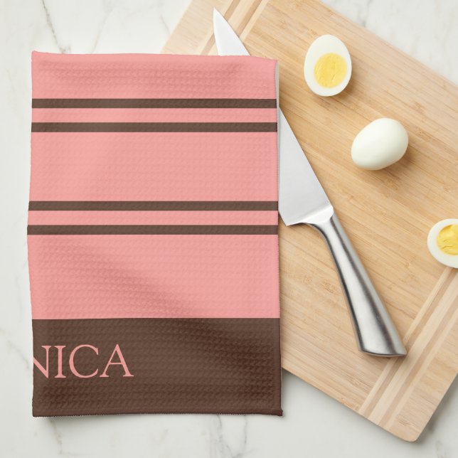 Paño De Cocina  Brown Pink Stripes Script Name Kitchen Towels (Doblado Cuarto)