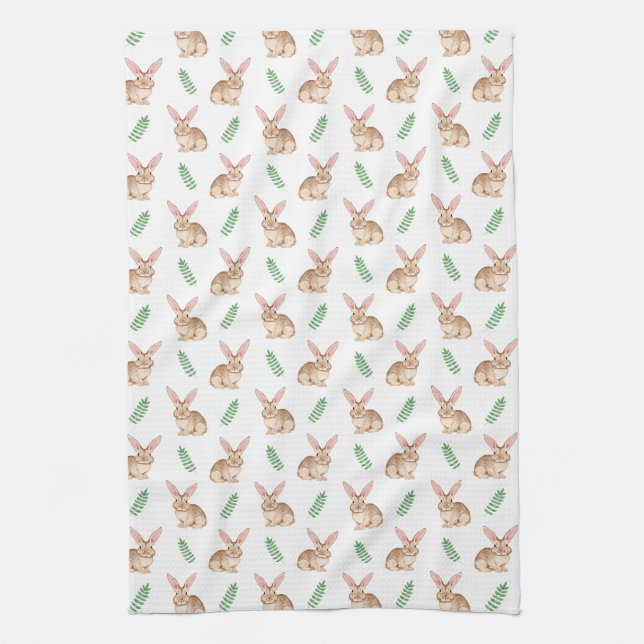 Paño De Cocina Brown Watercolor Bunny With Foliage Pattern (Vertical)