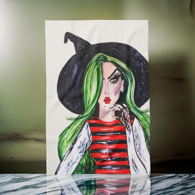 Paño De Cocina Bruja de Moda Acuarela Halloween (Subido por el creador)