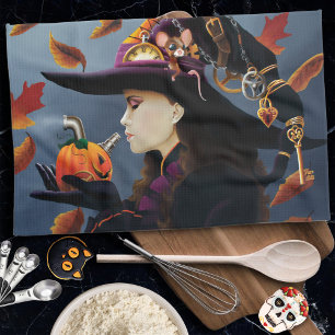 Paño De Cocina Bruja de Otoño Steampunk Sombrero de Relojería de 