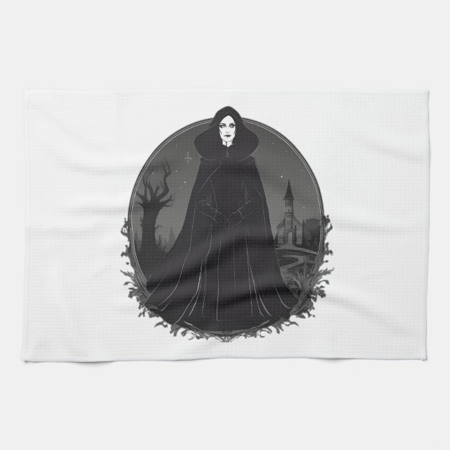 Paño De Cocina Bruja gótica salem a medianoche (Horizontal)
