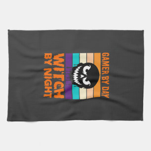Paño De Cocina Bruja Jugadora Calavera Retro de Halloween