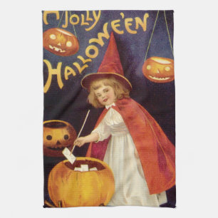 Paño De Cocina Bruja Vintage Alegre de Halloween por Ellen Clapsa