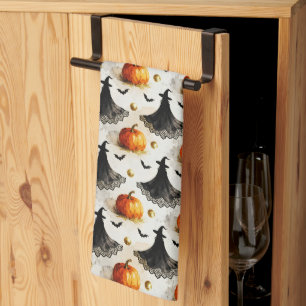 Paño De Cocina Bruja y calabazas de Halloween
