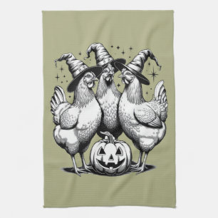 Paño De Cocina Brujas de Pollo Divertidas Halloween Vintage Bruja