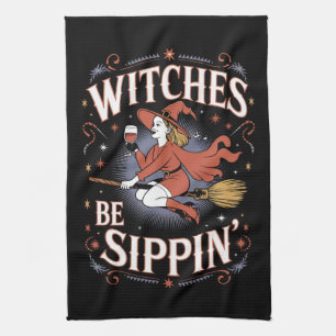Paño De Cocina Brujas Están Bebiendo Vacaciones de Halloween Espe