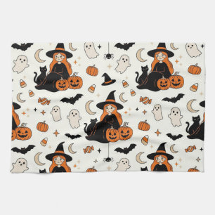 Paño De Cocina Brujas y gatos negros lindos de Halloween