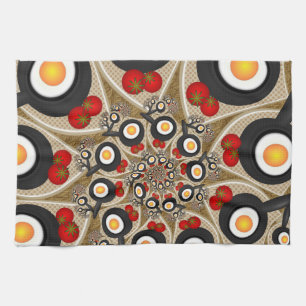Paño De Cocina Brunch Fractal Art Comida divertida, Tomates, Huev