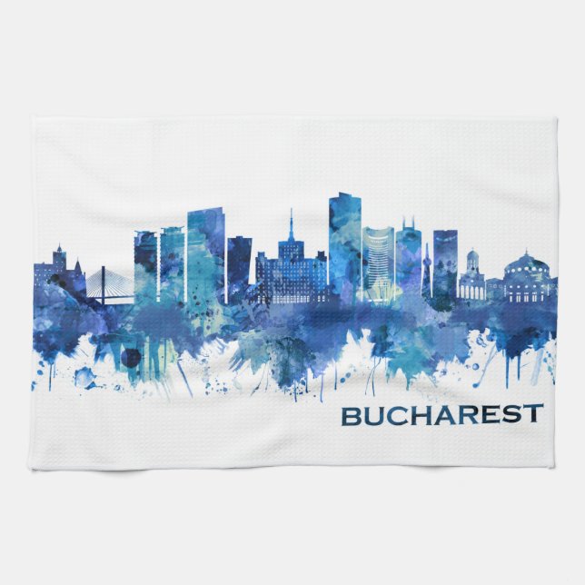 Paño De Cocina Bucarest Rumanía Skyline Blue (Horizontal)