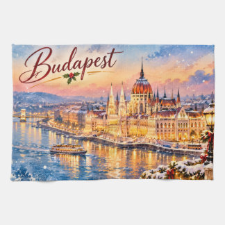 Paño De Cocina Budapest Hungría Danubio Parlamento Navidad