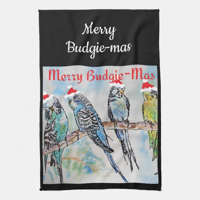 Paño De Cocina Budgie Budgerigar Christmas Merry Budgie-mas (Vertical)