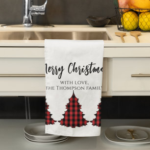Paño De Cocina Búfalo Rojo Personalizado de Navidad