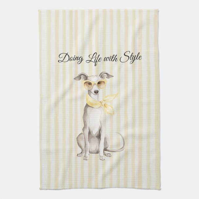 Paño De Cocina Bufanda Amarillo Suave Perro Blanco  (Vertical)