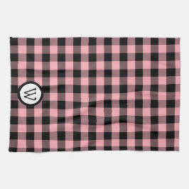 Paño De Cocina Buffalo clásico negro y rosa con monograma