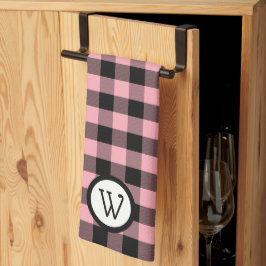Paño De Cocina Buffalo clásico negro y rosa con monograma