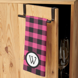 Paño De Cocina Buffalo clásico negro y rosa con monograma