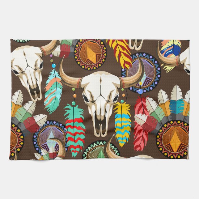 Paño De Cocina Buffalo Skull Native American Emblem (Horizontal)
