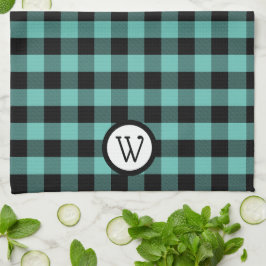 Paño De Cocina Buffalo verde y negro Aqua con monograma