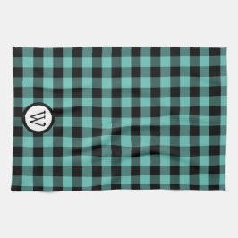 Paño De Cocina Buffalo verde y negro Aqua con monograma