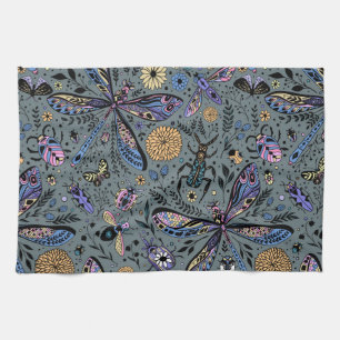 Paño De Cocina Bugs de garabatos en gris tardío