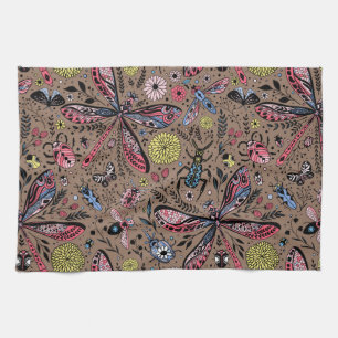 Paño De Cocina Bugs de garabatos en mocha marrón