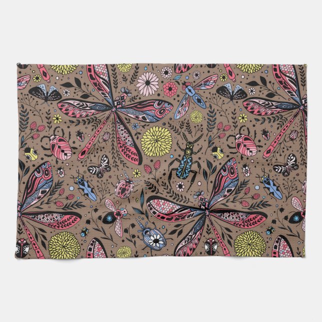 Paño De Cocina Bugs de garabatos en mocha marrón (Horizontal)