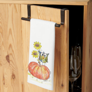 Paño De Cocina Búho caprichoso y chiflado sobre calabaza