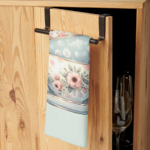 Paño De Cocina Búho durmiendo en tazas de té florales apiladas