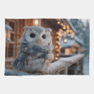 Paño De Cocina Búho pequeño y lindo con bufanda de invierno tejid