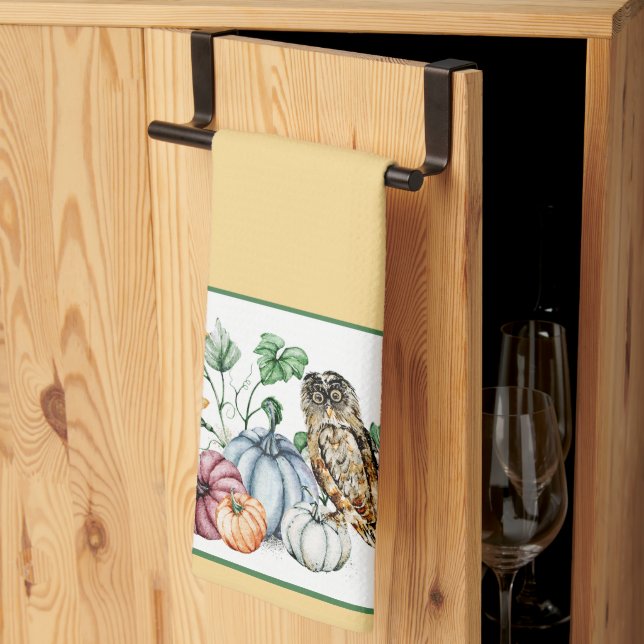 Paño De Cocina Búho y calabazas caídas (Pliegue de tercios)