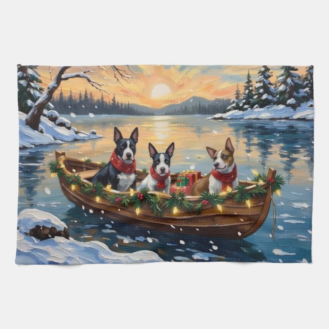 Paño De Cocina Bull Terrier Christmas Boat Holiday (Horizontal)