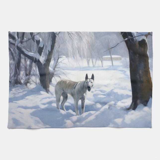 Paño De Cocina Bull Terrier Deja que nieve Navidad (Horizontal)