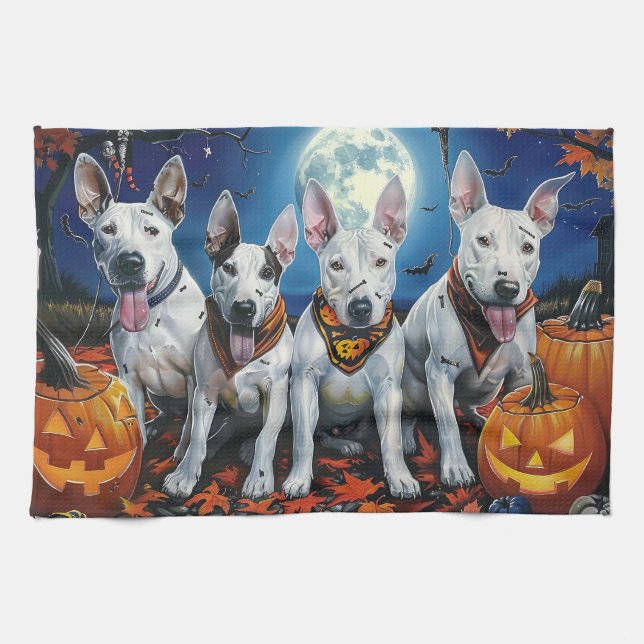 Paño De Cocina Bull Terrier Halloween Espeluznante  (Horizontal)