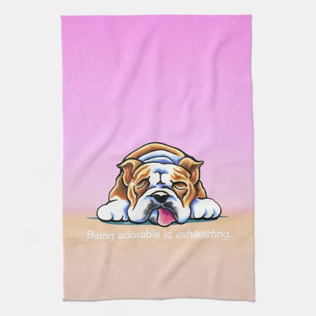 Paño De Cocina Bulldog Adorable Rosa Off-Leash Art™ (Vertical)