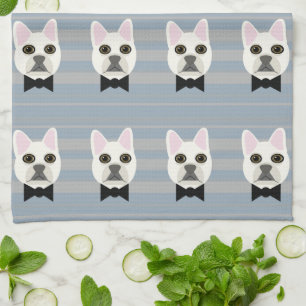 Paño De Cocina Bulldog blanco francés, rayas