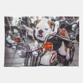 Paño De Cocina Bulldog en la motocicleta