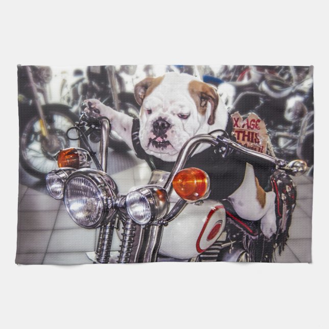 Paño De Cocina Bulldog en la motocicleta (Horizontal)