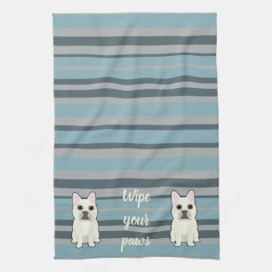 Paño De Cocina Bulldog Francés Adorable Rayas Azules