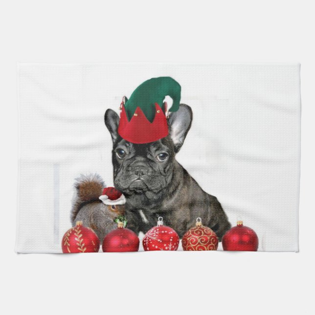 Paño De Cocina Bulldog francés del navidad (Horizontal)