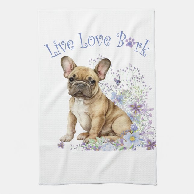 Paño De Cocina Bulldog Francés Floral (Vertical)