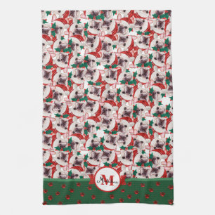 Paño De Cocina Bulldog Francés Frenchie Monograma Navidad Perro