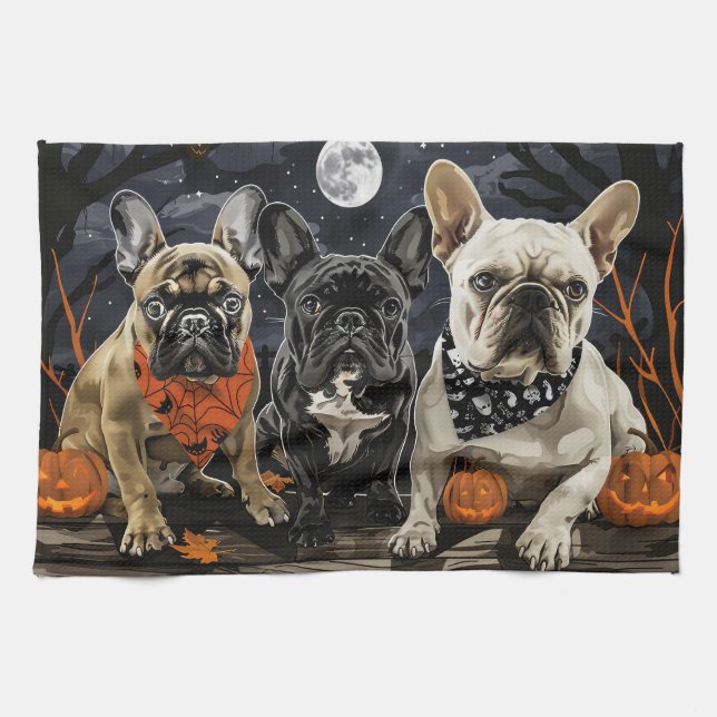 Paño De Cocina Bulldog francés Halloween Spooky (Horizontal)