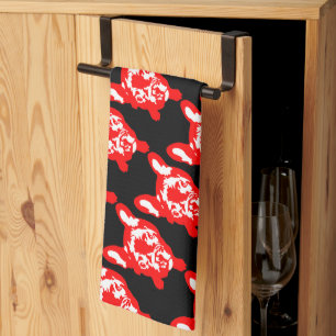 Paño De Cocina Bulldog Francés lindo Rojo Blanco